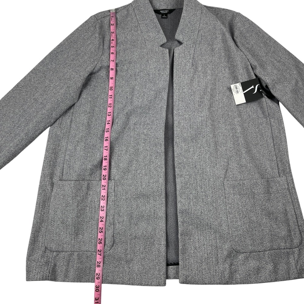Simply Vera Vera Wang Women's Open Front Cardigan Large Gray Herringbone Pockets - Picture 7 of 11